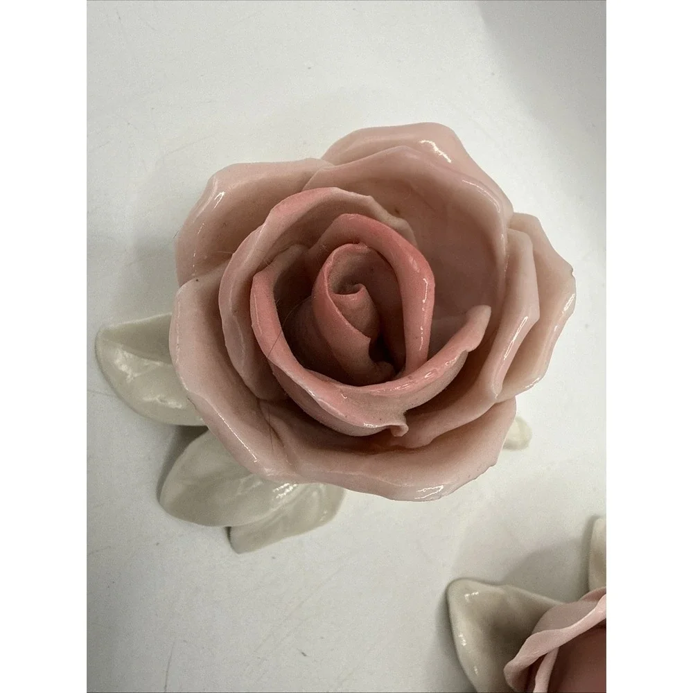 2 Antique Karl Ens Porcelain 2 Pink Roses - Made in Volkstedt Germany
